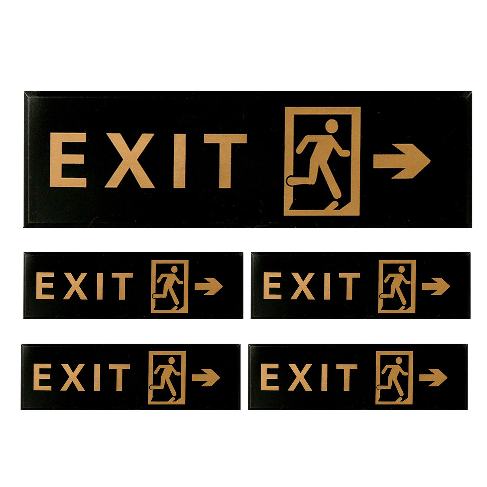 Emergency Exit Sign - ป้ายทางออกฉุกเฉินอะคริลิกแบบมีกาวในตัว 5 ชิ้น พร้อมลูกศรชี้ทางออกขวา สติกเกอร์ติดผนังเพื่อความปลอดภัยสำหรับธุรกิจ สำนักงาน