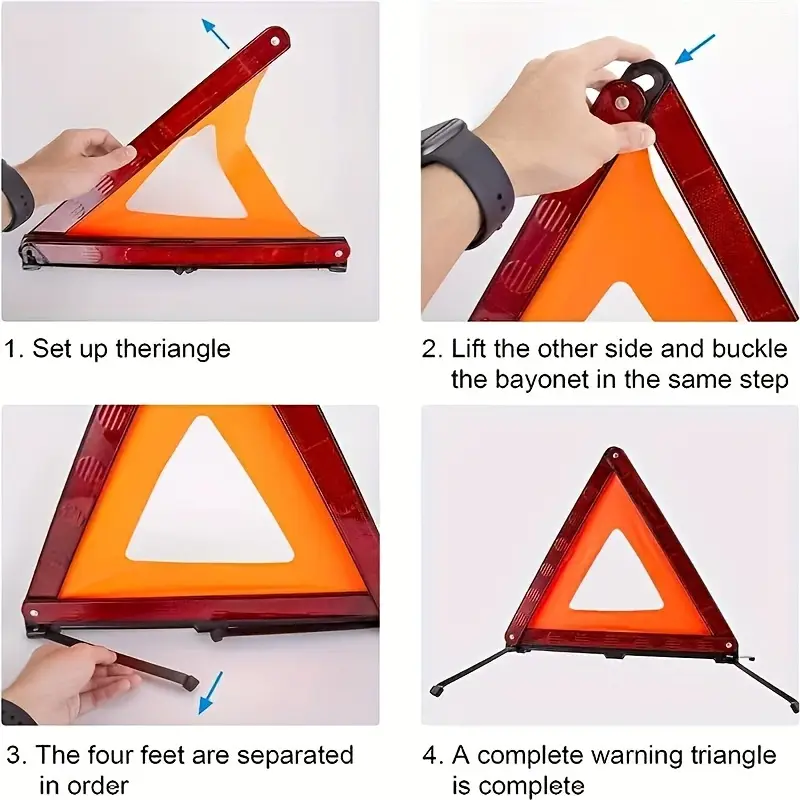 Emergency Exit Sign - ป้ายเตือนรถแบบสามเหลี่ยมพับได้ สีแดงสะท้อนแสง สำหรับกรณีฉุกเฉิน ใช้ในกรณีรถเสีย อุปกรณ์เตือนภัยเพื่อความปลอดภัย ป้องกันอันตราย