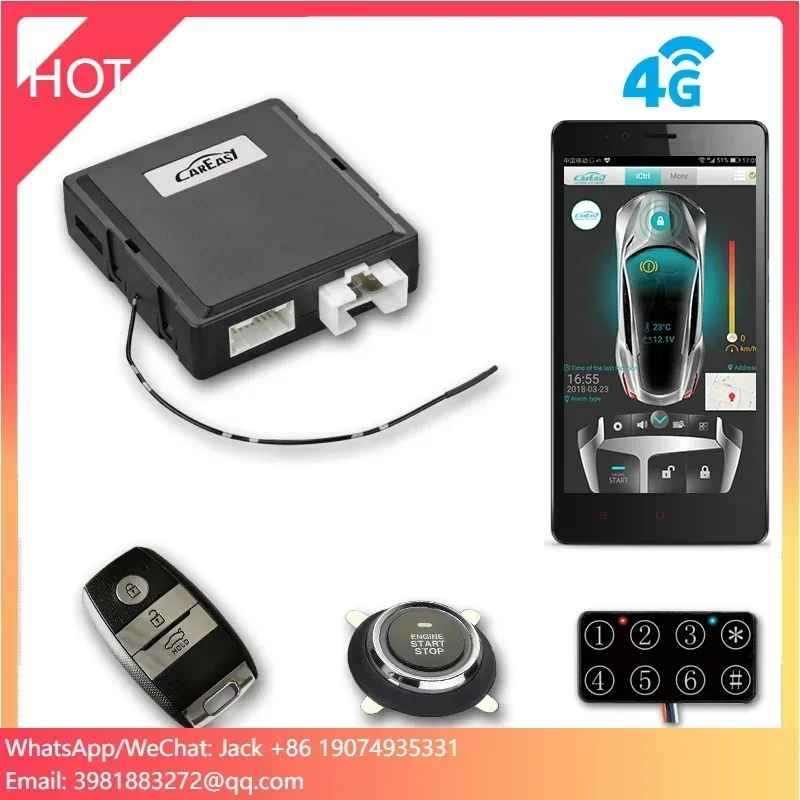Door Stop Alarm - ระบบสัญญาณกันขโมยรถยนต์ 4G GPS/GSM พร้อมระบบสตาร์ท/ดับเครื่องยนต์แบบกดปุ่ม PKE พร้อมระบบแจ้งเตือนเมื่อเกิดแรงกระแทก/ประตู/ฝากระโปรง/ระบบจุดระเบิด