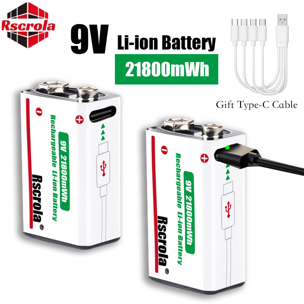 Smoke Detector Interconnected - แบตเตอรี่ลิเธียมไอออนแบบชาร์จไฟได้ชนิด Type-C 9V ความจุสูง 21800mWh สำหรับกีตาร์