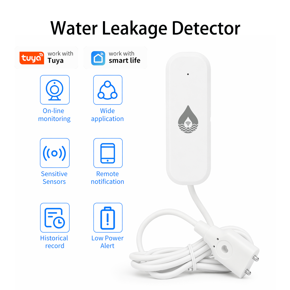 Water Alarm Sensor - YFK WiFi/Zigbee เซ็นเซอร์แจ้งเตือนการรั่วไหลของน้ำทูย่าอุปกรณ์อัจฉริยะ การตรวจสอบระดับน้ำ การแจ้งเตือนพลังงานต่ำ ระบบรักษาความปลอดภัยบ้านอัจฉริยะ