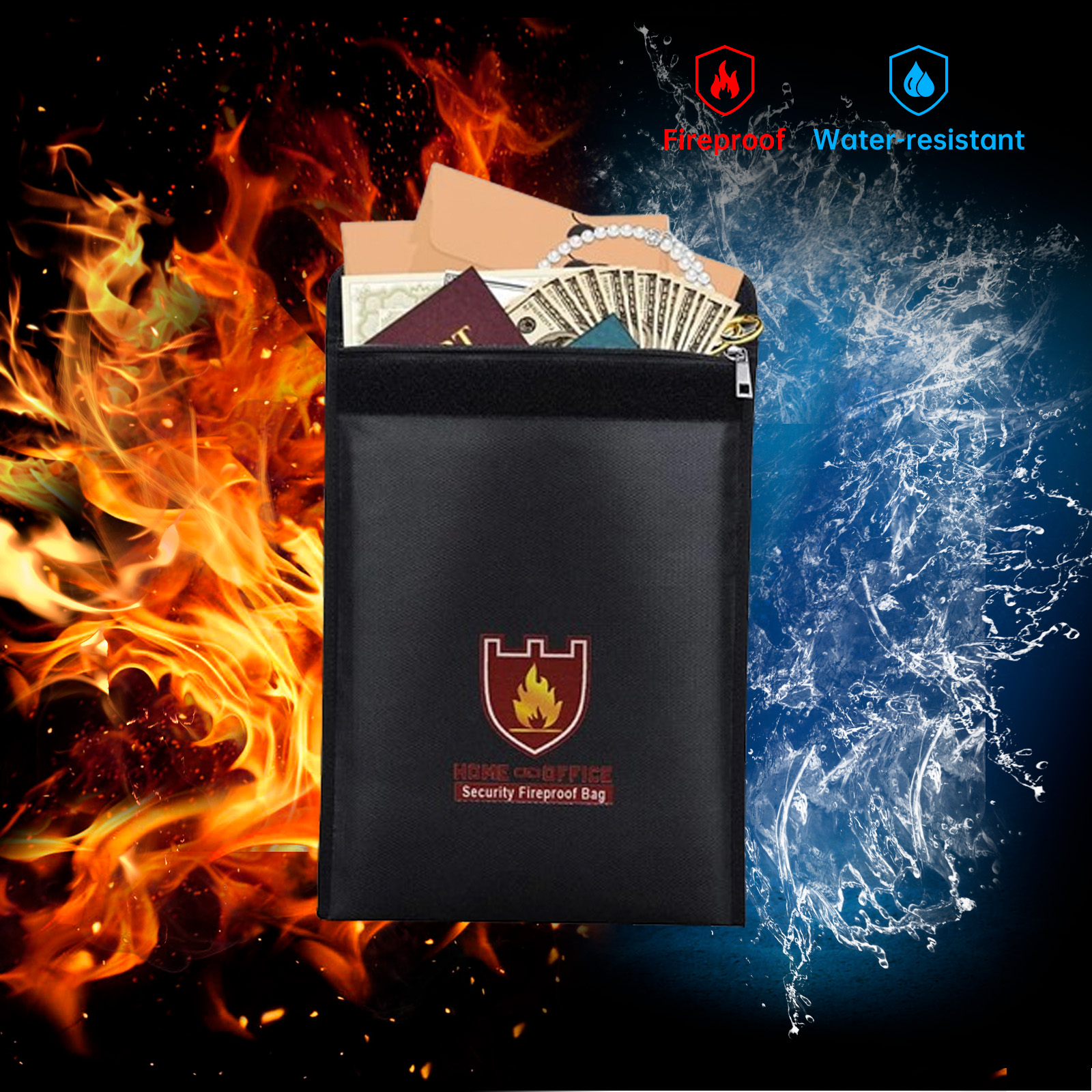 Fire Safe Document - กระเป๋าเอกสารทนไฟและกันน้ํา กระเป๋าเก็บของปลอดภัยทนไฟสําหรับแฟ้ม A4 หนังสือเดินทางเงินสด เครื่องประดับ การป้องกันของมีค่า