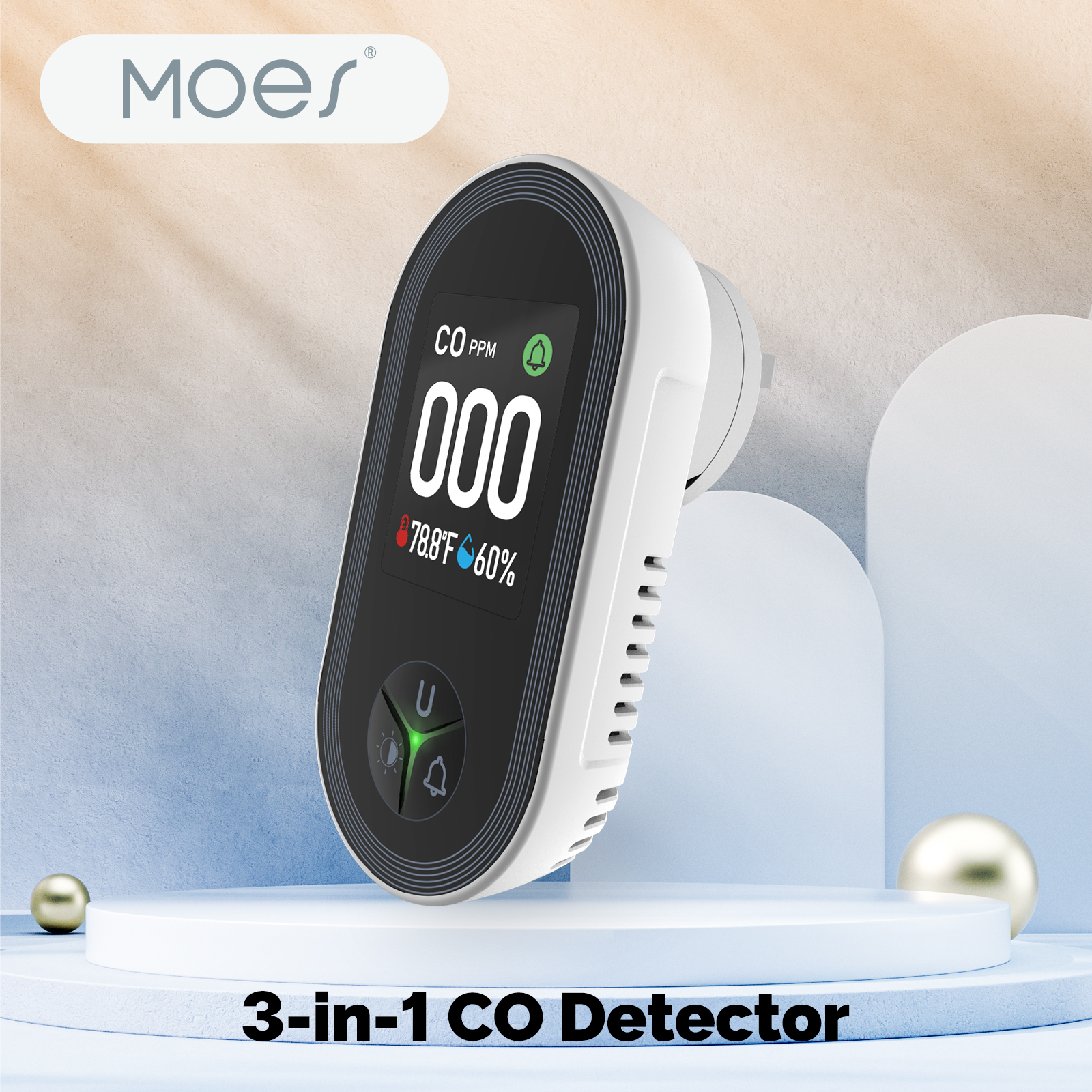 Co Detector Plug - เครื่องตรวจจับ CO แบบเสียบปลั๊ก 3-in-1 ยี่ห้อ MOES