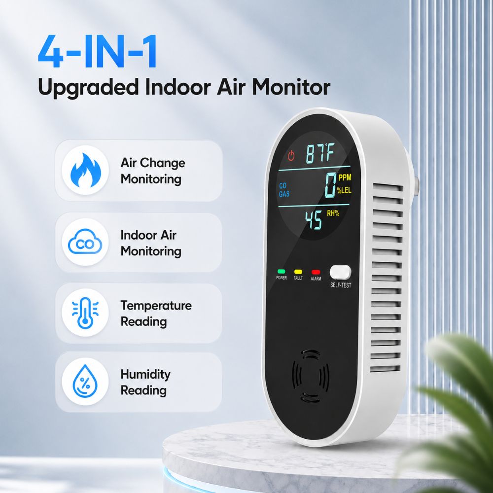 Co Detector Plug - เครื่องตรวจจับก๊าซคาร์บอนมอนอกไซด์แบบเสียบปลั๊ก 4 in 1 พร้อมจอ LED