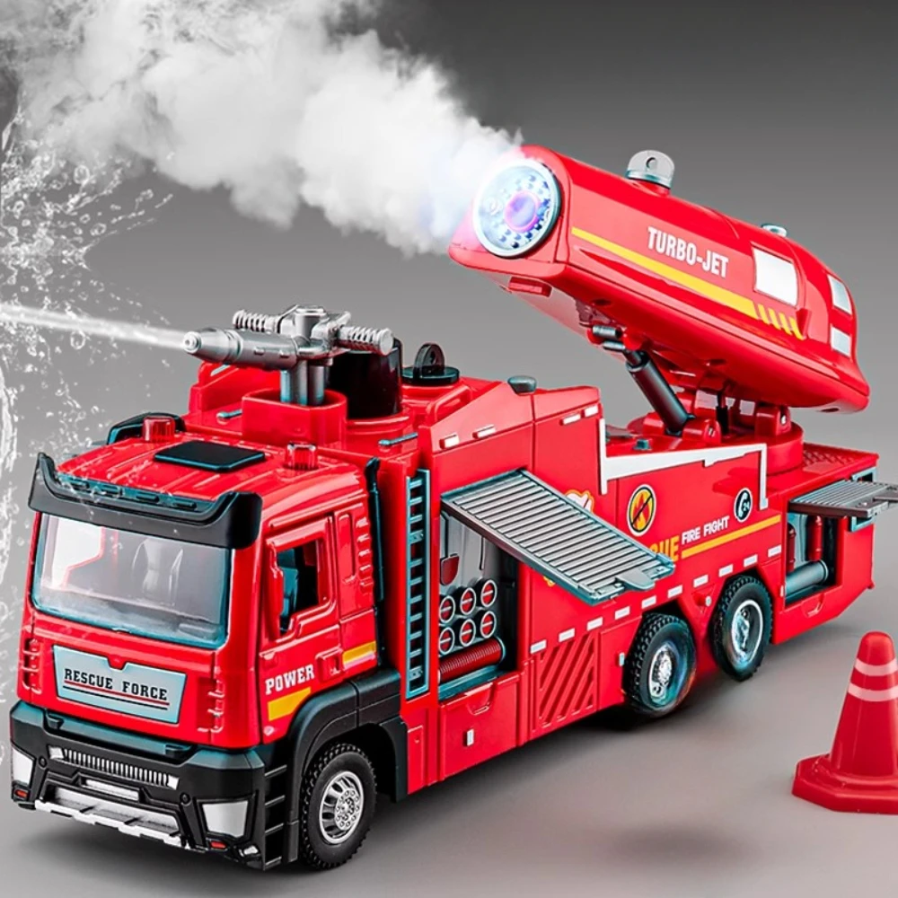 Fire Escape Ladder - 1:32 Scale สเปรย์น้ํา Fire รถบรรทุกรุ่นบันไดรถบรรทุกของเล่นรถเสียงดึงกลับประตูเปิดรถคอลเลกชันเด็กของขวัญ