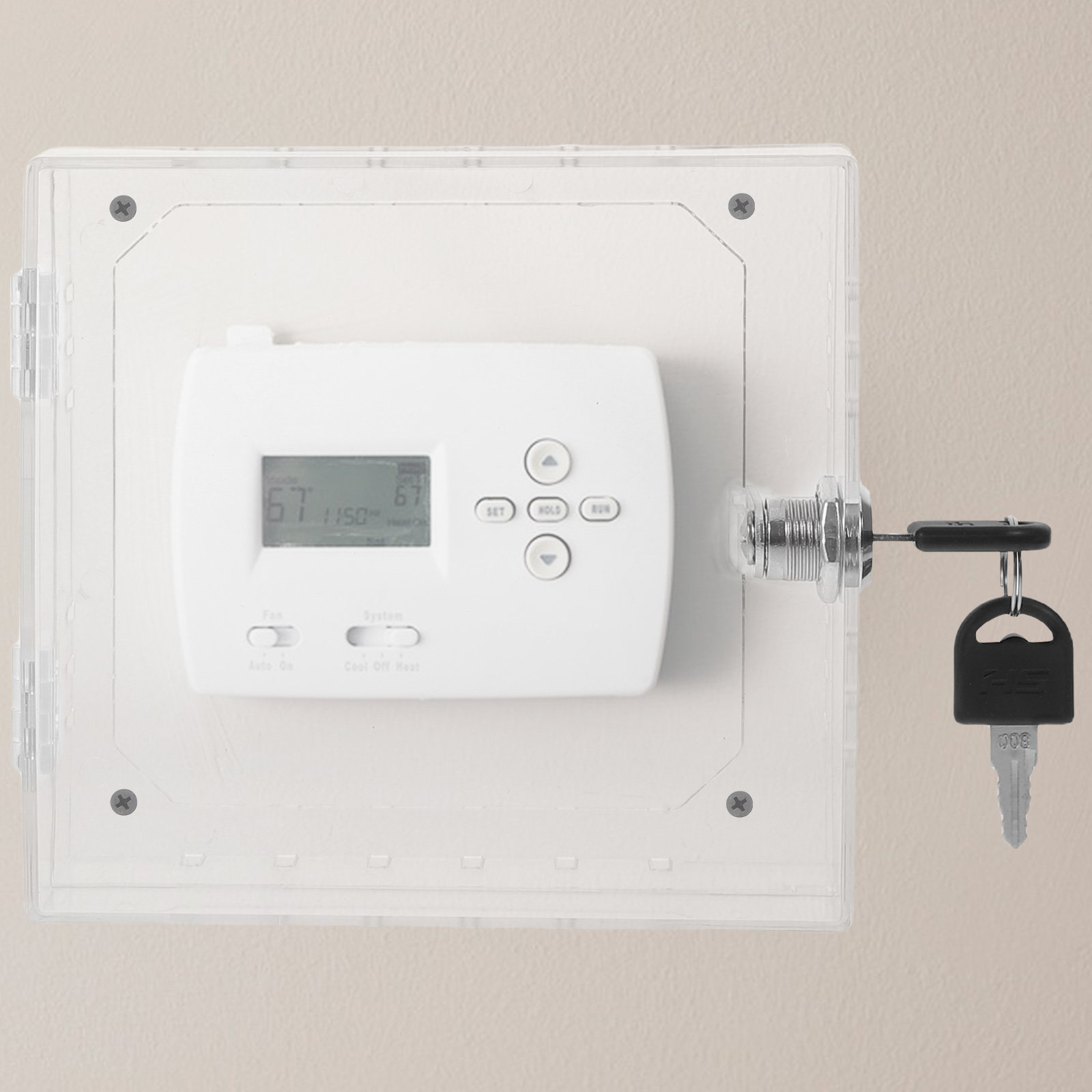 Lockbox Key Secure - กล่องล็อคกุญแจอะคริลิคสำหรับเทอร์โมสตัท แบบติดผนัง โปร่งใส ขนาดใหญ่ พร้อมช่องระบายอากาศ ฝาครอบเทอร์โมสตัทแบบติดผนัง