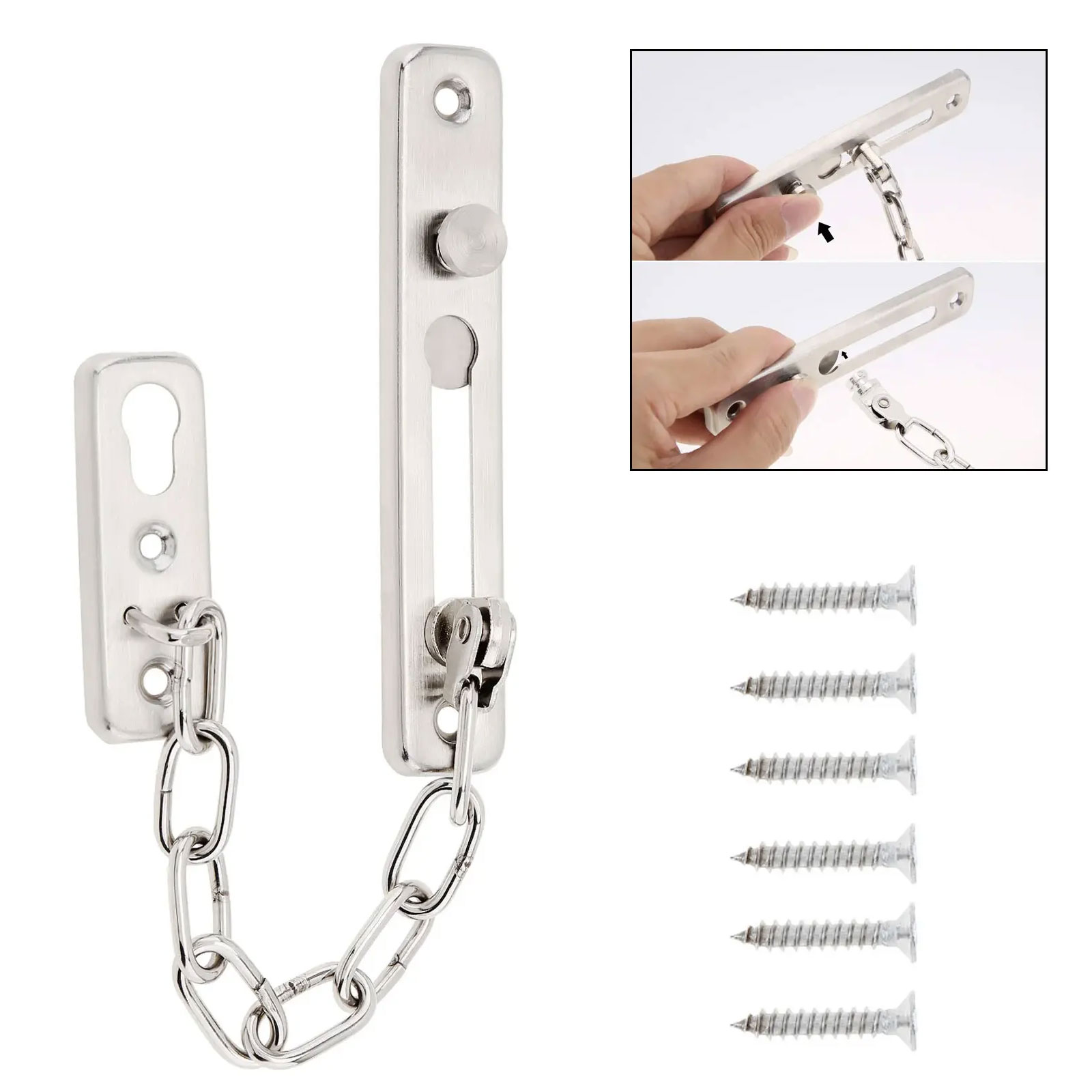 Security Chain Door - ตัวล็อคโซ่ประตูแบบแข็งแรง ปลอดภัย ไม่ต้องเจาะ ตัวล็อคโซ่ประตูป้องกันขโมย สำหรับห้องนอน โรงแรม