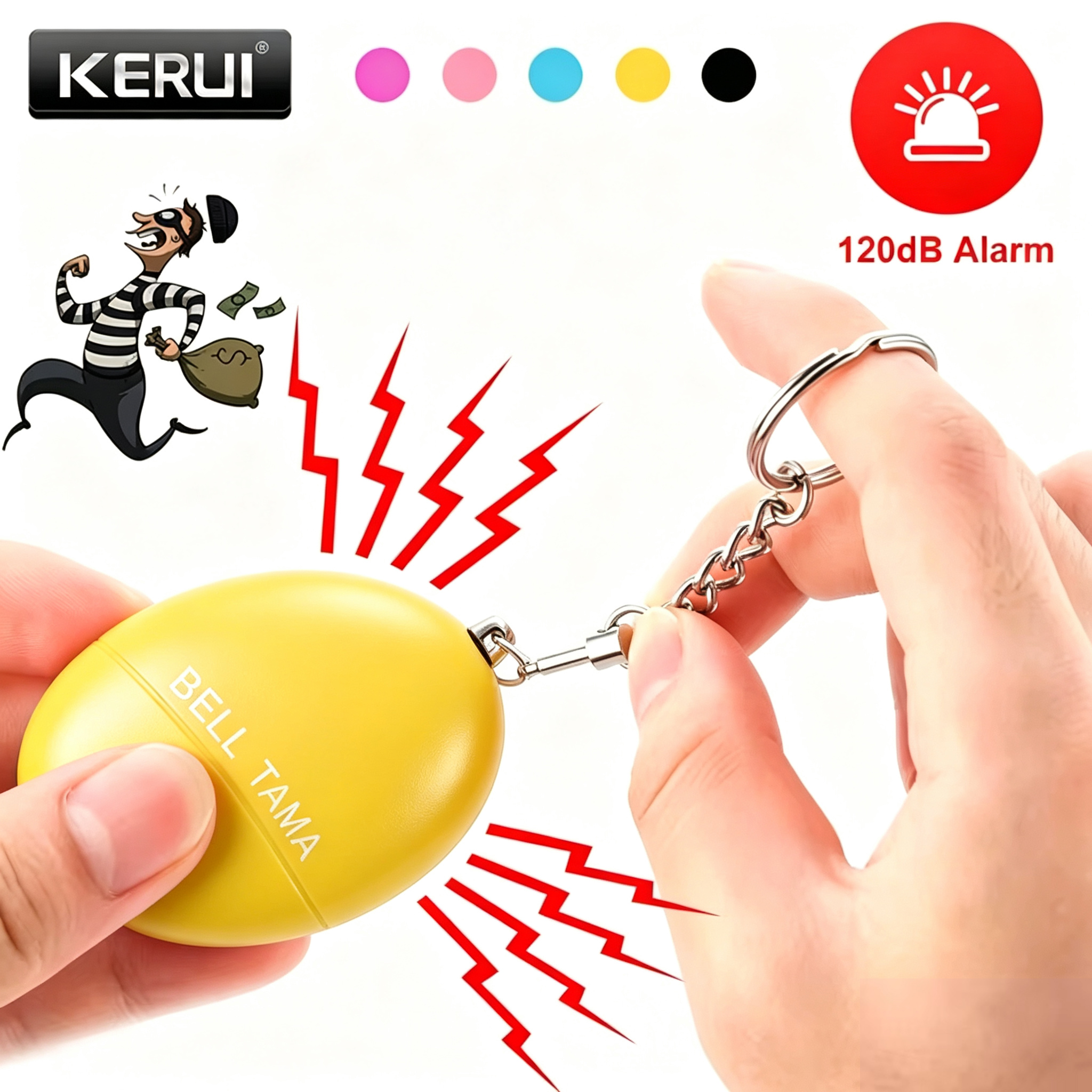 Personal Alarm Keychain - KERUI สัญญาณเตือนภัยส่วนบุคคล 120dB พวงกุญแจป้องกันตัวสำหรับผู้หญิง เด็ก ผู้สูงอายุ