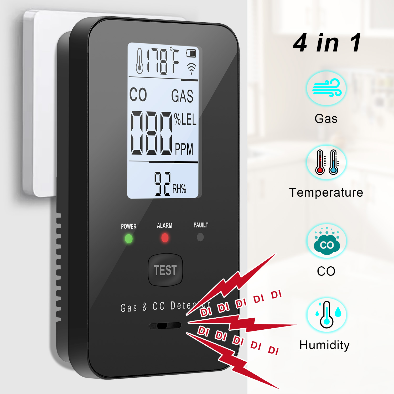 Co Detector Plug - เครื่องตรวจจับก๊าซธรรมชาติและคาร์บอนมอนอกไซด์, เครื่องเตือนภัยก๊าซคาร์บอนมอนอกไซด์แบบเสียบปลั๊ก, โพรเพน, มีเทน, เครื่องตรวจจับก๊าซติดไฟและ CO