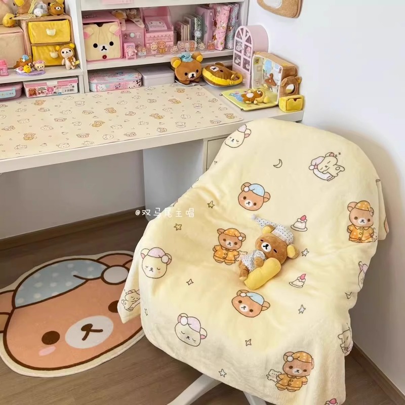 Fire Blanket Kitchen - ผ้าห่มลายการ์ตูนริลัคคุมะ ผ้าฟลานเนล พิมพ์ลายหมีขี้เกียจ นุ่มสบาย อุ่น น้ำหนักเบา