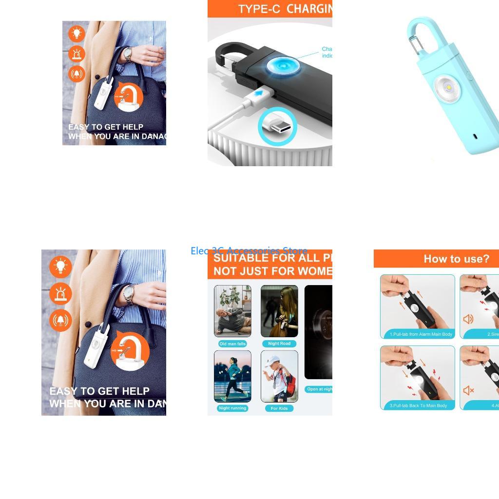 Personal Alarm Keychain - Y51A พวงกุญแจปลุกส่วนตัวแบบชาร์จไฟได้ 140dB สำหรับผู้หญิงและกิจกรรมกลางแจ้ง