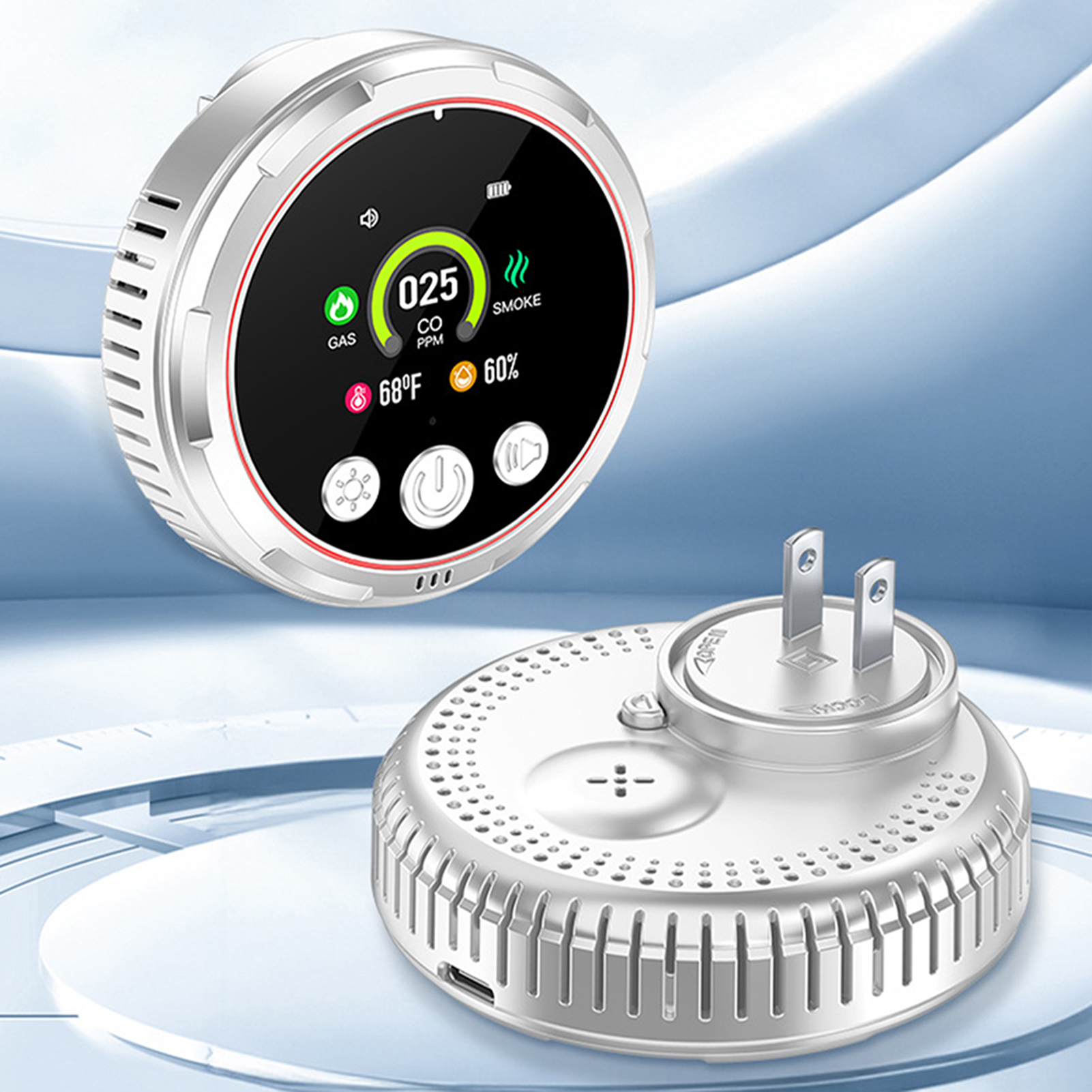 Co Detector Plug - Home Safety Alarm,5 ใน 1 คาร์บอนมอนอกไซด์ควันเครื่องตรวจจับก๊าซ