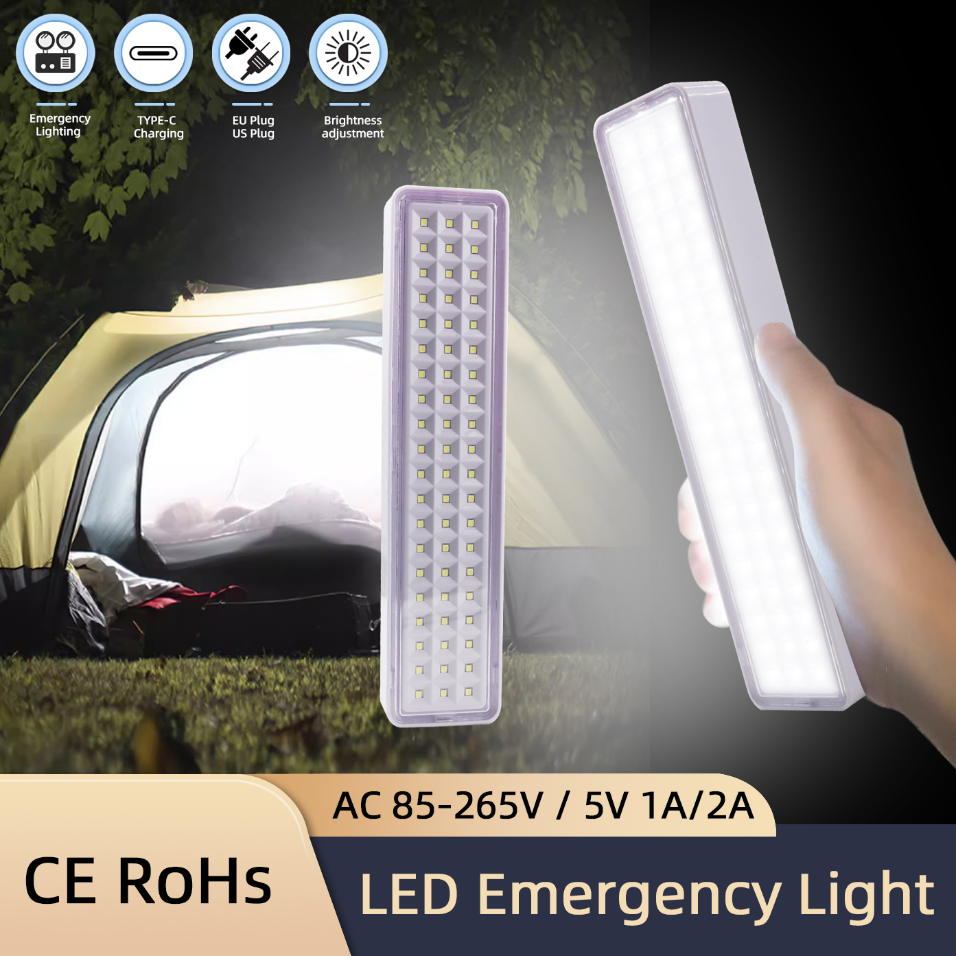 Power Outage Light - 60LED โคมไฟดับเพลิงฉุกเฉินแบบพกพาไฟอพยพฉุกเฉินติดผนังสมาร์ทโฮมหลอดไฟ LED หรี่แสงได้ไฟตั้งแคมป์