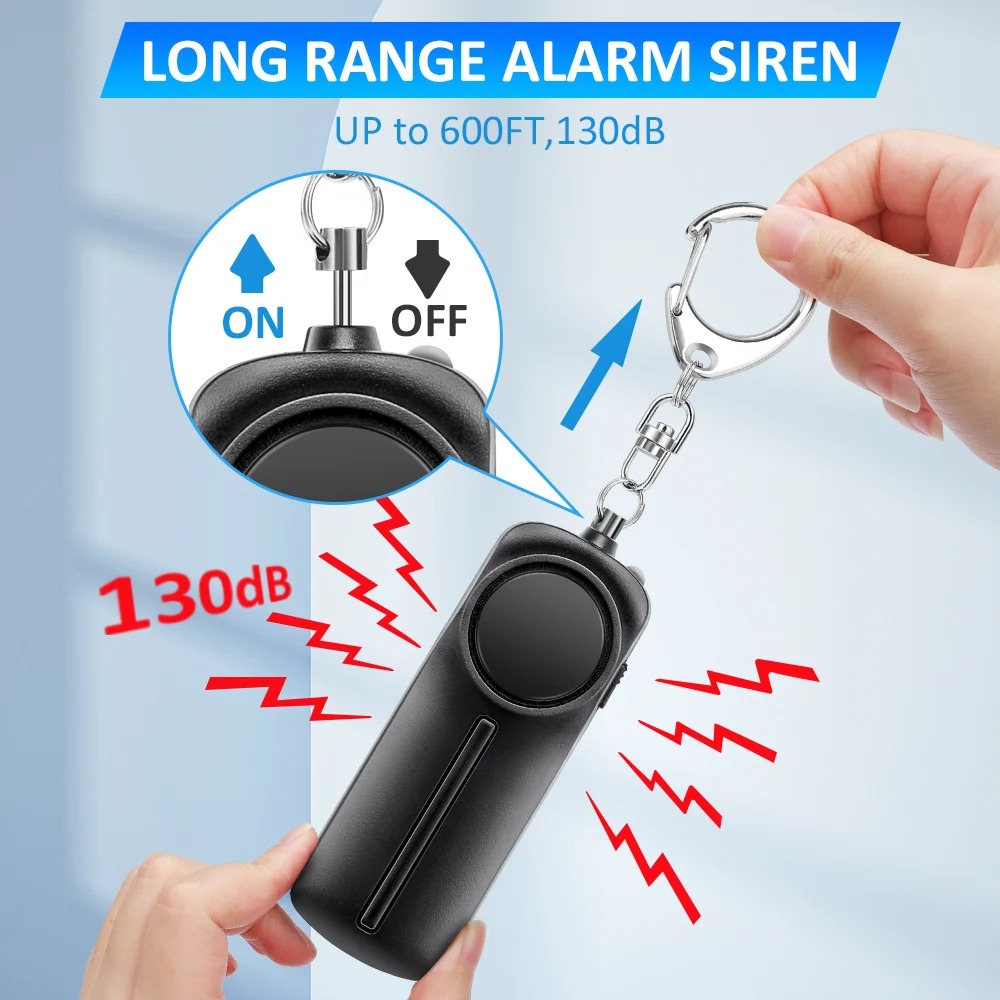 Personal Alarm Keychain - สัญญาณเตือนภัยป้องกันตัว 130 เดซิเบล สัญญาณเตือนภัยดังมากสำหรับเด็ก ผู้หญิง ผู้สูงอายุ