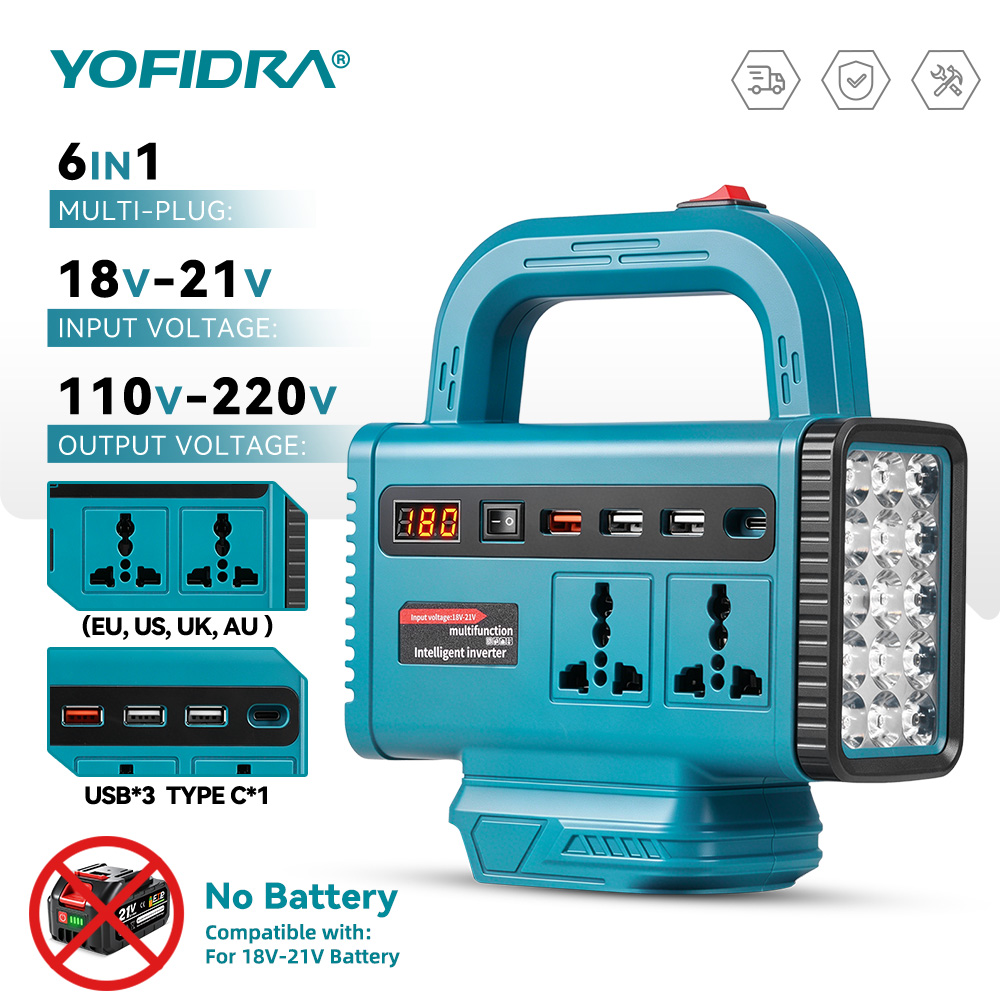 Power Outage Light - อินเวอร์เตอร์พกพา YOFIDRA 220V สำหรับใช้งานกลางแจ้ง พร้อมพอร์ต USB