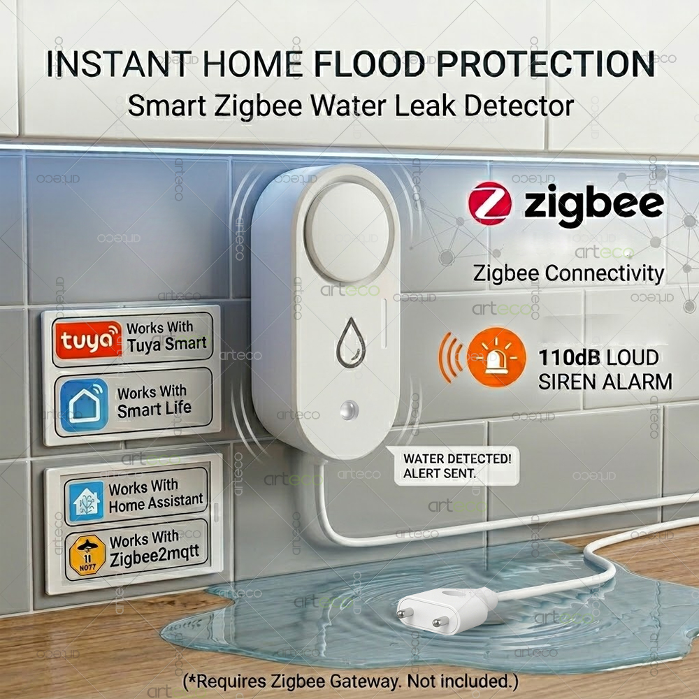 Water Alarm Sensor - ซิกบีเครื่องตรวจจับน้ำรั่วสมาร์ทโฮมเซ็นเซอร์ตรวจจับน้ำรั่ว ระบบรักษาความปลอดภัย 110dB เสียงเตือนสำหรับทูย่า สมาร์ท ไลฟ์