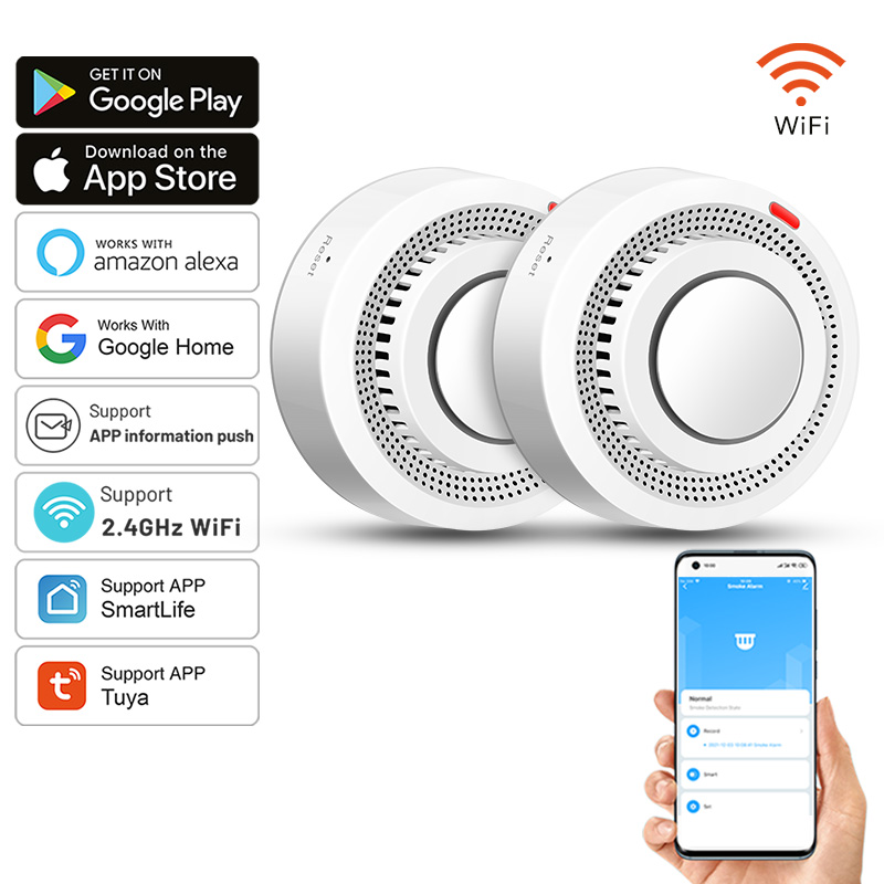 Smoke Detector Interconnected - 2 ชิ้น/แพ็ค เครื่องตรวจจับควันอัจฉริยะ Tuya Smart WiFi