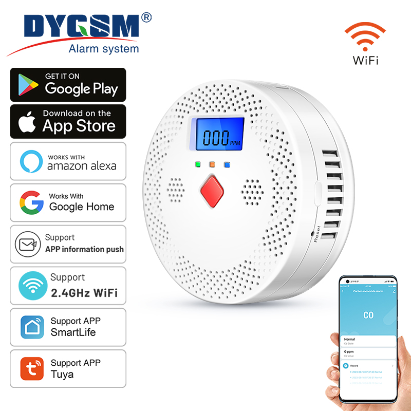 Co Detector Plug - Tuya เครื่องตรวจจับคาร์บอนมอนอกไซด์อัจฉริยะ, Wifi 85dB เตือนภัยเตือนเสียงด้วยจอแสดงผลดิจิตอลแอลซีดีสำหรับบ้านในร่มไซเรนเป็นพิษ