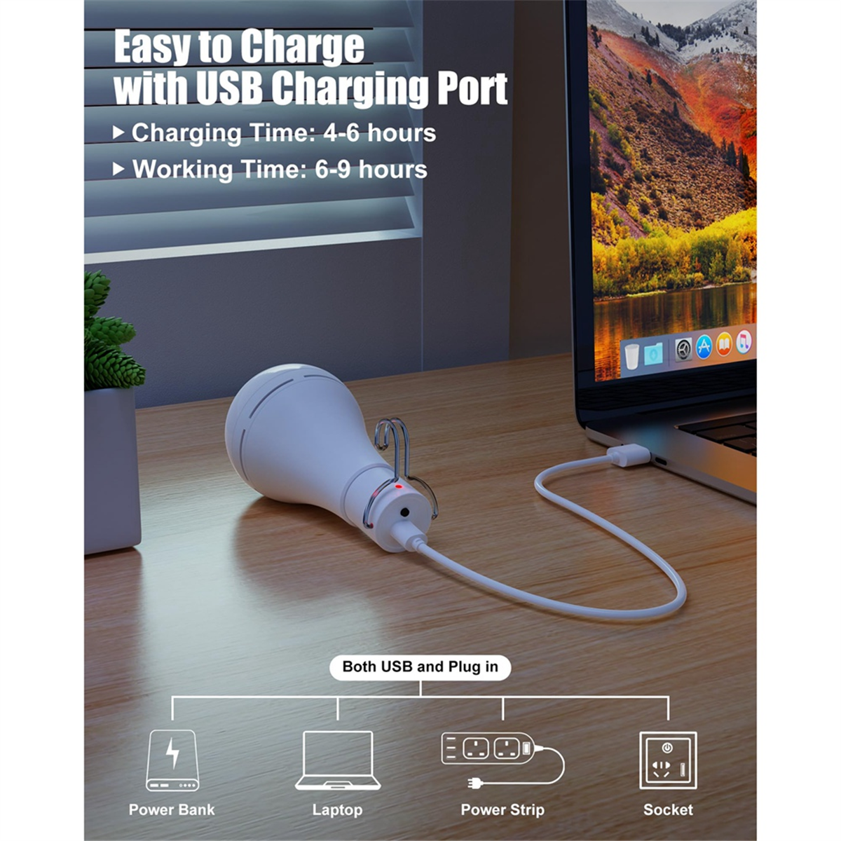 Power Outage Light - ONCE หลอดไฟแบบชาร์จไฟ USB, แบตเตอรี่สํารองหลอดไฟฉุกเฉินสําหรับไฟดับภายในบ้าน, หลอดไฟ LED