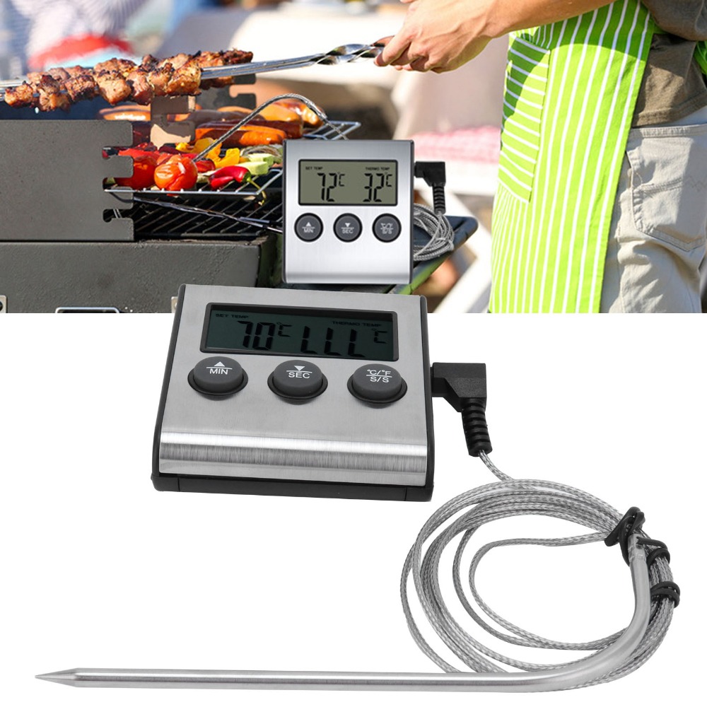Pool Alarm Float - เครื่องวัดอุณหภูมิเนื้อย่างแบบดิจิตอลสีเงิน พร้อมนาฬิกาจับเวลาและสัญญาณเตือน หน้าจอ LCD ขนาดใหญ่ เครื่องวัดอุณหภูมิในครัว
