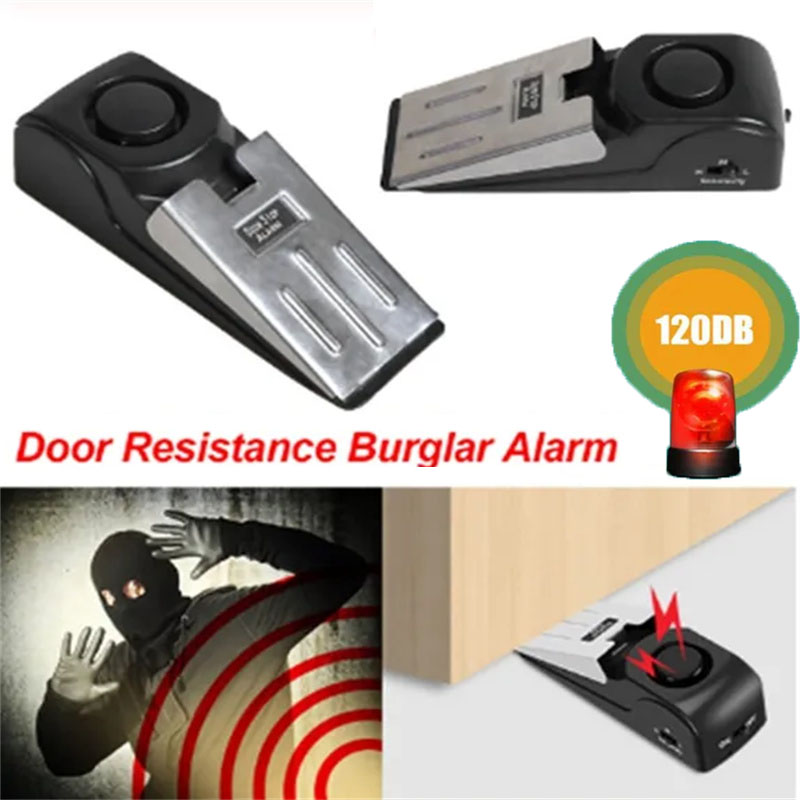Door Stop Alarm - 120dB ไร้สายกันขโมยบล็อกสัญญาณเตือนอุปกรณ์กั้นประตูรถรูปทรงลิ่มใช้เดินทางกลับบ้านขนาดเล็ก