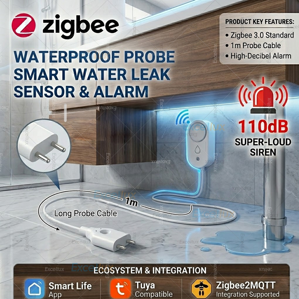 Water Alarm Sensor - เซ็นเซอร์ตรวจจับน้ำรั่วอัจฉริยะ ZigBee พร้อมไซเรนเตือน 110dB ควบคุมผ่านแอพ สำหรับห้องครัว