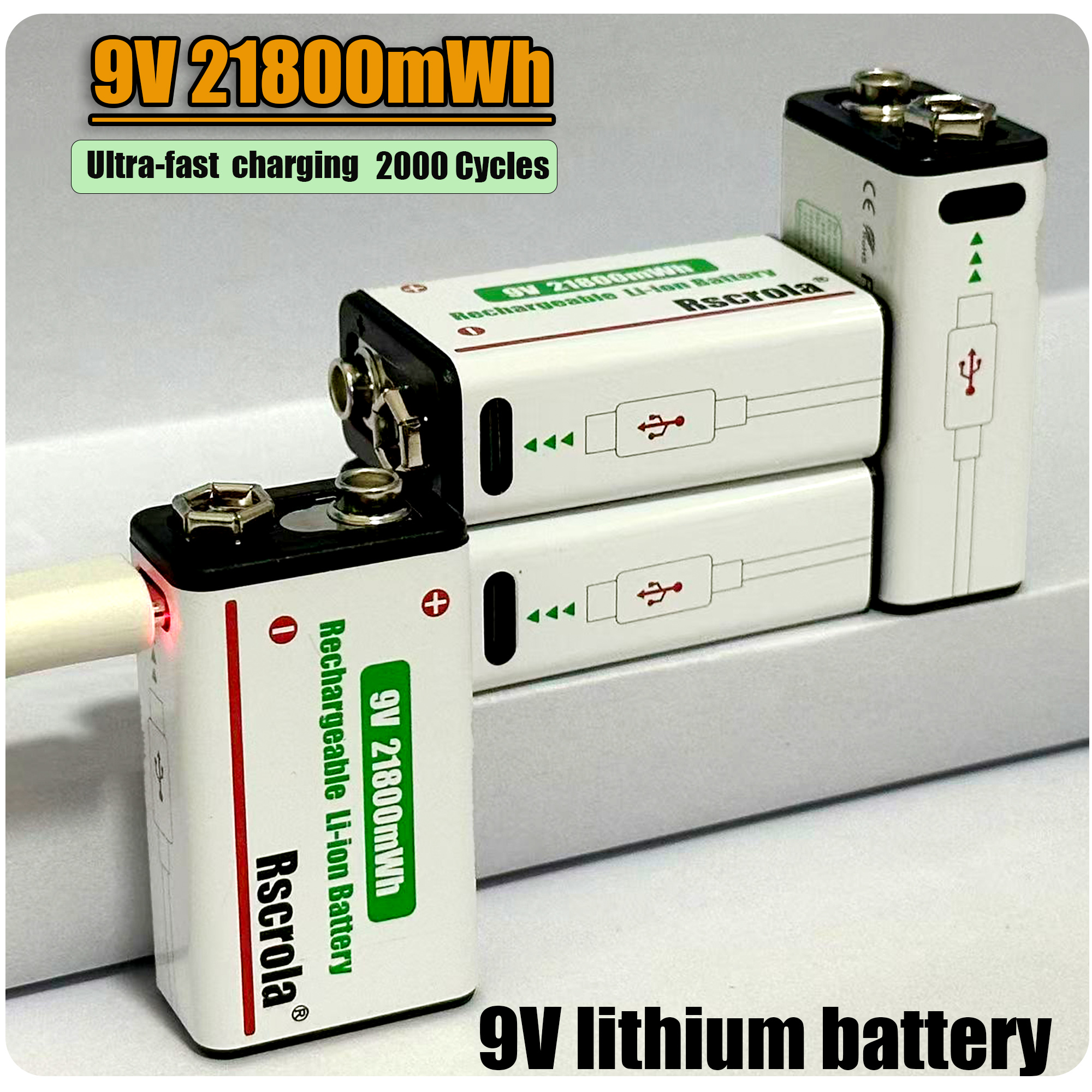 Smoke Detector Interconnected - แบตเตอรี่ลิเธียมไอออนแบบชาร์จได้ 9V 21800mWh ความจุสูง สำหรับกีตาร์ ไมโครโฟน
