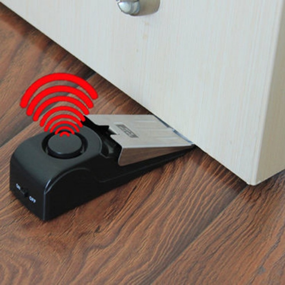 Door Stop Alarm - ระบบป้องกันการโจรกรรม125 dB ระบบรักษาความปลอดภัยของบ้านที่กั้นกั้นประตูรูปลิ่มสัญญาณเตือนบล็อกการดรอปชิป