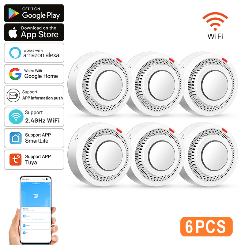 Smoke Detector Interconnected - เซ็นเซอร์ตรวจจับควันอัจฉริยะ Tuya WiFi แบบ 6 ชิ้น