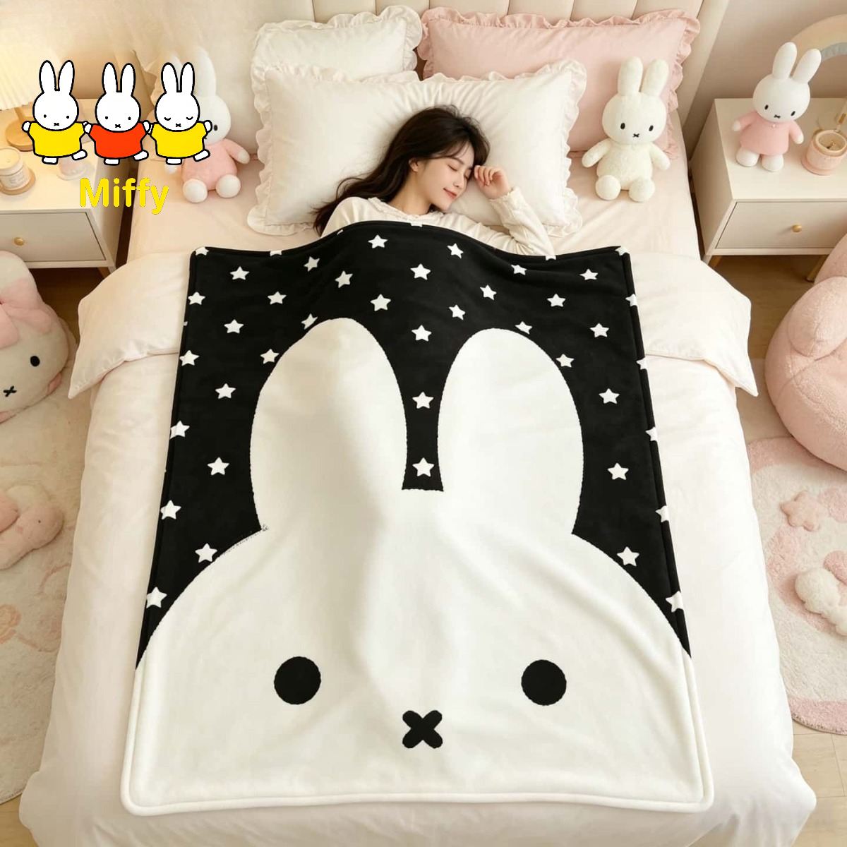 Fire Blanket Kitchen - ผ้าห่มมิฟฟี่น่ารัก ลายการ์ตูนมิฟฟี่ กระต่าย ผ้าห่มนวมสำหรับฤดูร้อน ผ้าฟลานเนลน้ำหนักเบา ใช้ในออฟฟิศ