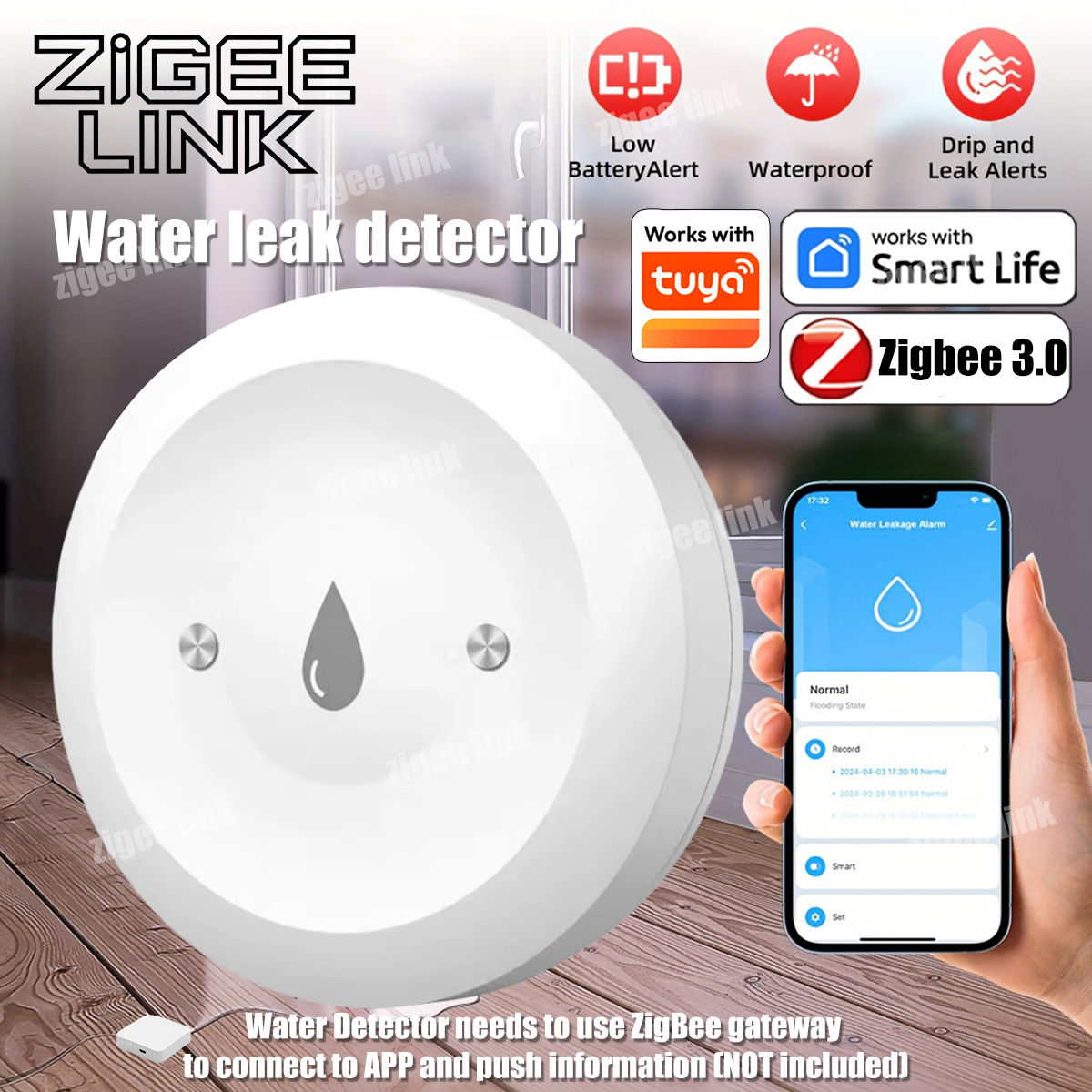 เซ็นเซอร์น้ำ ZigBee 3.0 เครื่อ - Water Alarm Sensor บทวิจารณ์และราคา